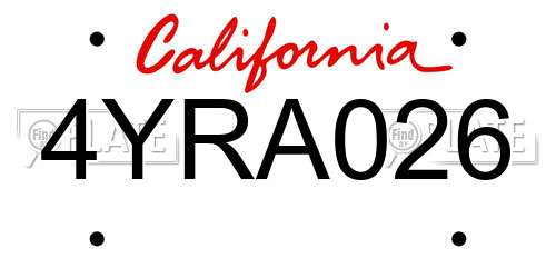 4YRA026 California License Plate