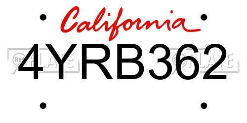 4YRB362 California License Plate