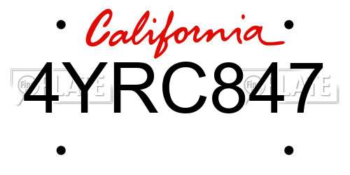4YRC847 California License Plate