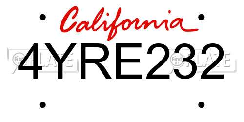 4YRE232 California License Plate
