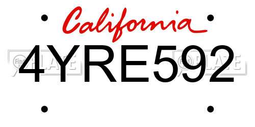 4YRE592 California License Plate