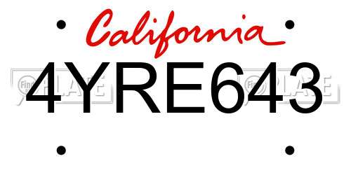 4YRE643 California License Plate