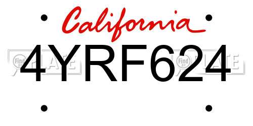 4YRF624 California License Plate