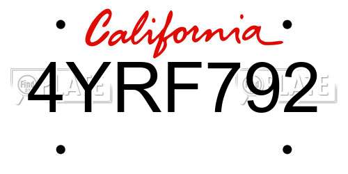 4YRF792 California License Plate