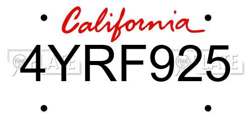 4YRF925 California License Plate