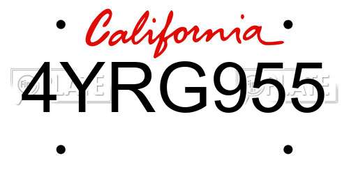 4YRG955 California License Plate