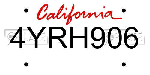 4YRH906 California License Plate