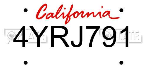 4YRJ791 California License Plate