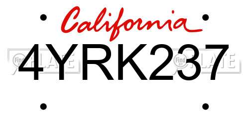 4YRK237 California License Plate