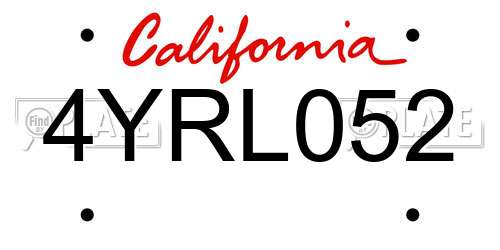 4YRL052 California License Plate