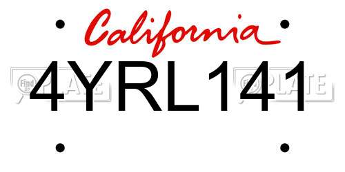 4YRL141 California License Plate