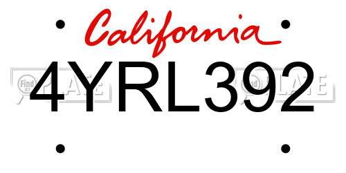 4YRL392 California License Plate