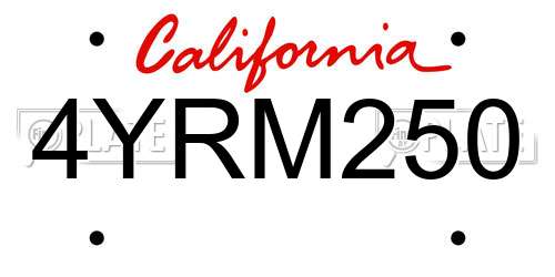 4YRM250 California License Plate