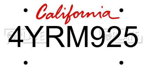 4YRM925 California License Plate