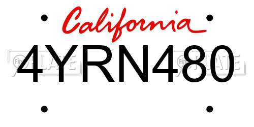 4YRN480 California License Plate