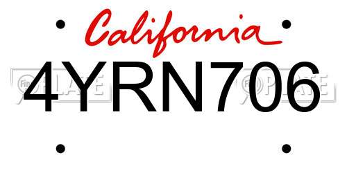 4YRN706 California License Plate