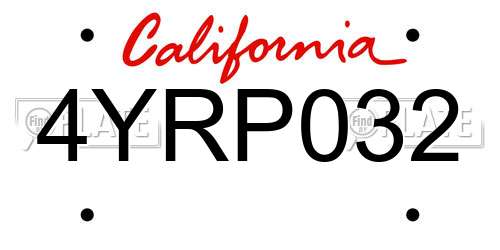 4YRP032 California License Plate