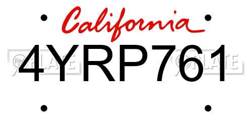 4YRP761 California License Plate