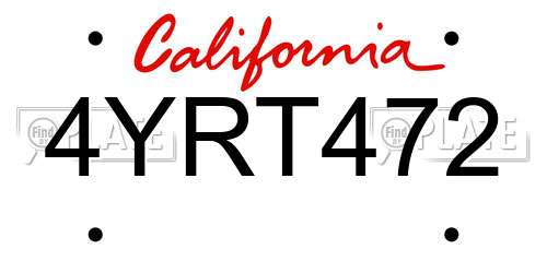 4YRT472 California License Plate