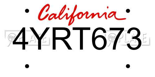 4YRT673 California License Plate