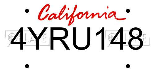 4YRU148 California License Plate