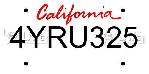 4YRU325 California License Plate