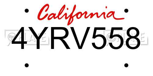 4YRV558 California License Plate