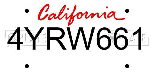 4YRW661 California License Plate