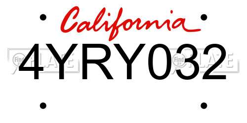 4YRY032 California License Plate