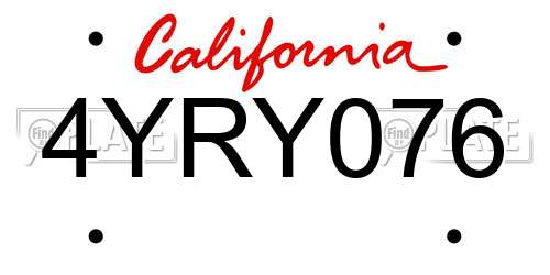 4YRY076 California License Plate