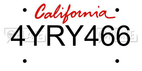 4YRY466 California License Plate
