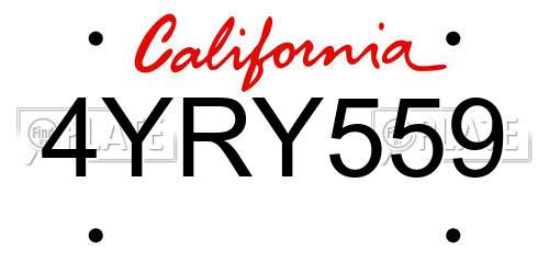 4YRY559 California License Plate