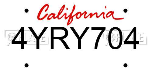 4YRY704 California License Plate