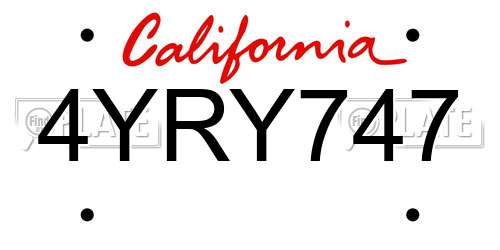4YRY747 California License Plate