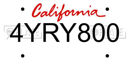 4YRY800 California License Plate