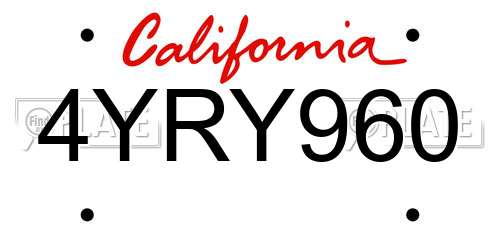 4YRY960 California License Plate