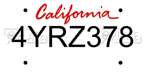 4YRZ378 California License Plate