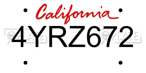 4YRZ672 California License Plate