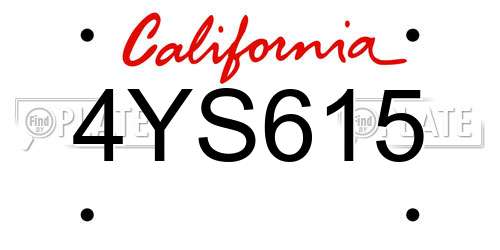 4YS615 California License Plate