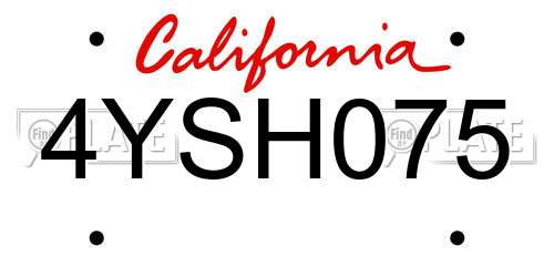 4YSH075 California License Plate