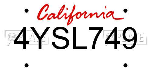 4YSL749 California License Plate