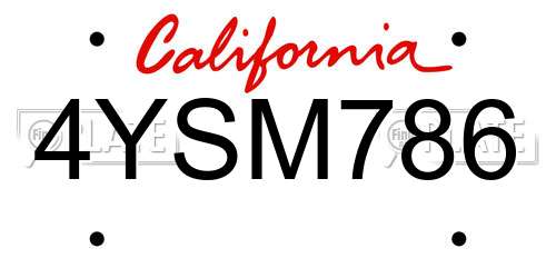 4YSM786 California License Plate