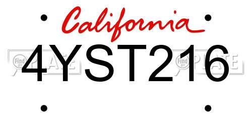 4YST216 California License Plate