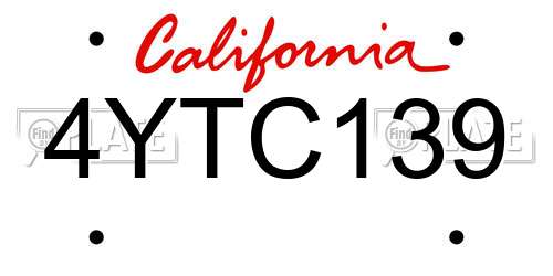 4YTC139 California License Plate