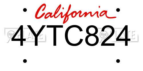4YTC824 California License Plate