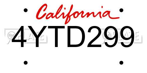 4YTD299 California License Plate