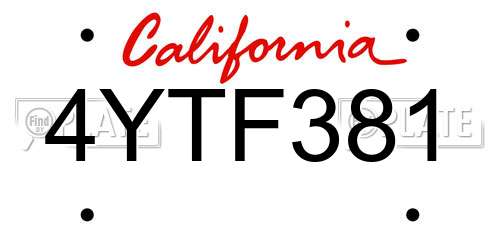 4YTF381 California License Plate