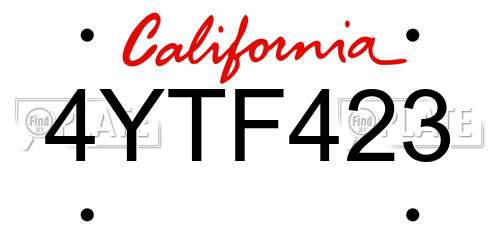 4YTF423 California License Plate