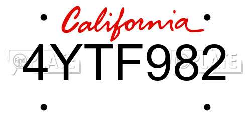 4YTF982 California License Plate