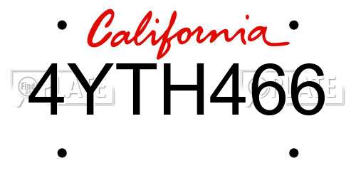 4YTH466 California License Plate